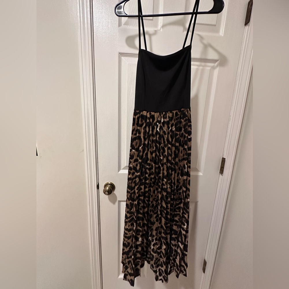 Black cheetah print dress with cross cross back